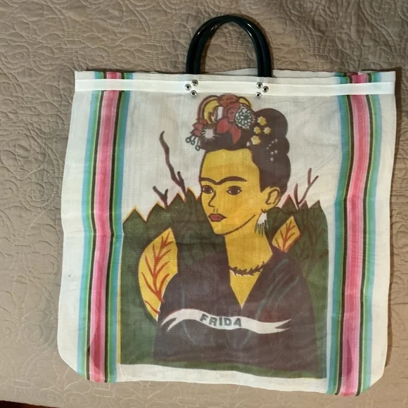 Frida Kahlo Mexican Artist Bundle 3 Mesh Tote Bags - White, Green and Yellow - Picture 8 of 9